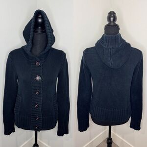 Takeout Black 100% Cotton Hooded Women’s Knit Button Up Cardigan (M)